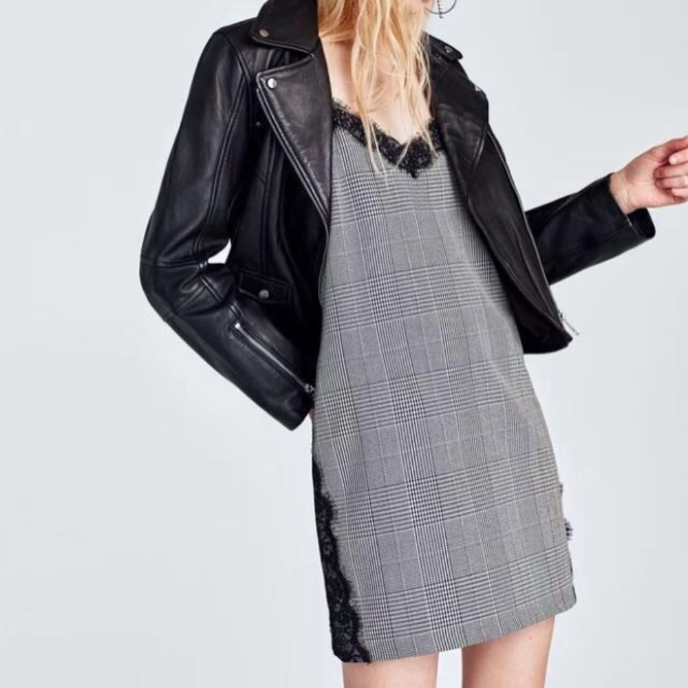 Zara Plaid Lace Detailed Slip Tank Dress